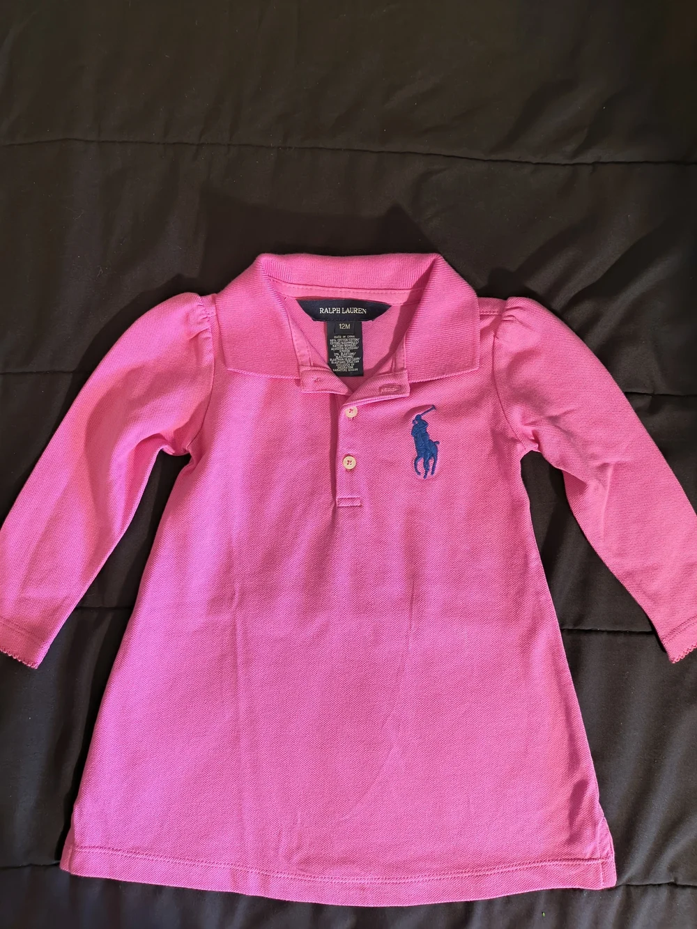 Ralph Lauren Bright Pink Long-Sleeve Polo Dress with Blue Pony